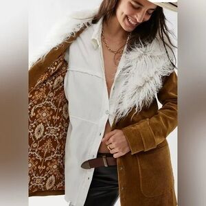 Free People Brown Corduroy Jacket with Faux Fur Collar
